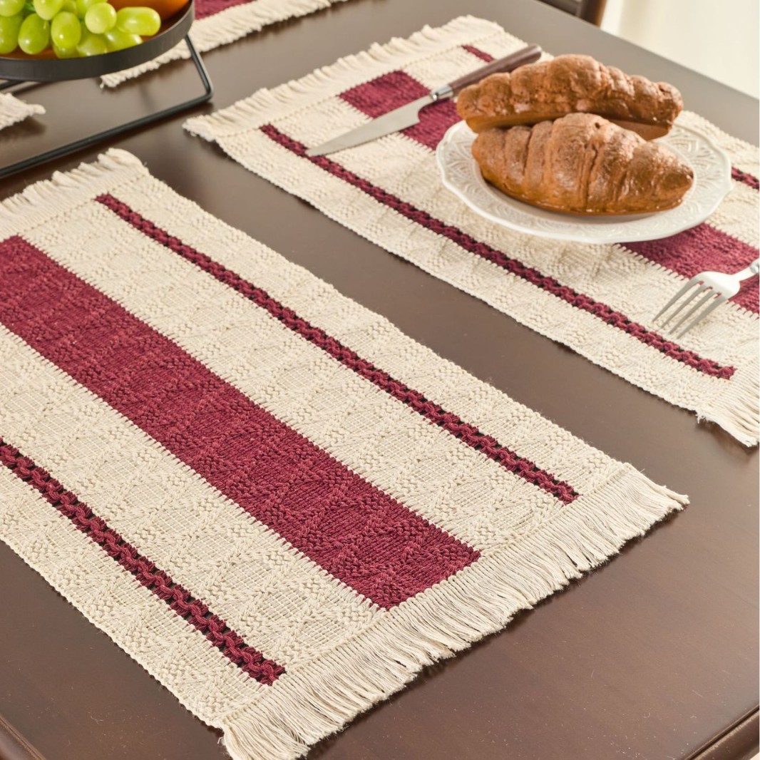 Yi qiyun cuerda de cáñamo placemat vacaciones vajilla estera tejida color a juego rayas borla tazón estera suministro directo de fábrica