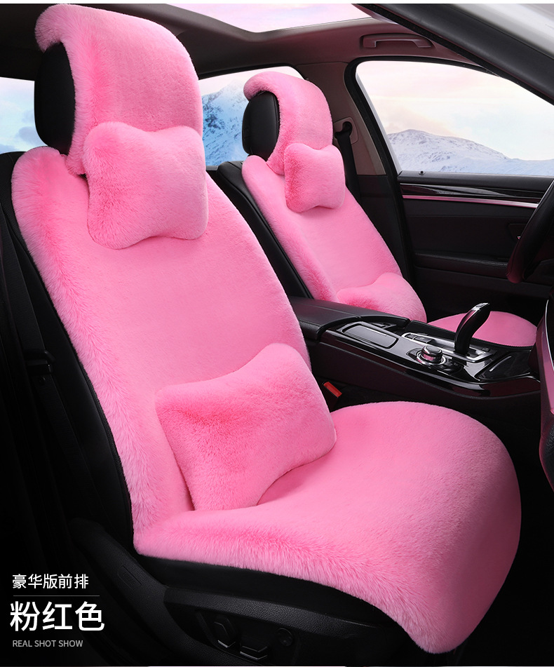 Cross-border 2026 new winter rabbit fur plush seat cushion with lumbar support, thickened car seat pad, car interior seat cushion, non-slip