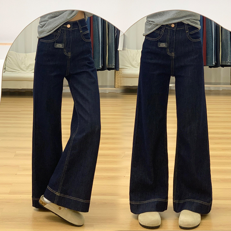 Tannin Blue Small Micro-blared Jeans Women's 2025 fleece-lined dark blue High Waist Slimming Wide Leg Horseshoe Flared Pants Tannin Blue Small Micro-blared Jeans Women's 2025 fleece-lined dark blue High Waist Slimming Wide Leg Horseshoe Flared Pants