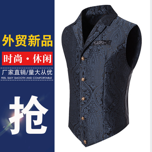 Ecode Men's Suit Vest, Men's Casual Front-Button Floral Print Slim Holiday Dress Jacket