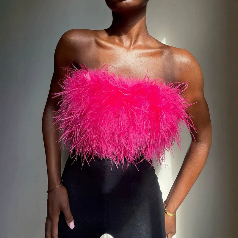 Sexy Backless Vest Top 2025 Spring and Summer Sexy Backless Slim Zipper Furry Tube Top