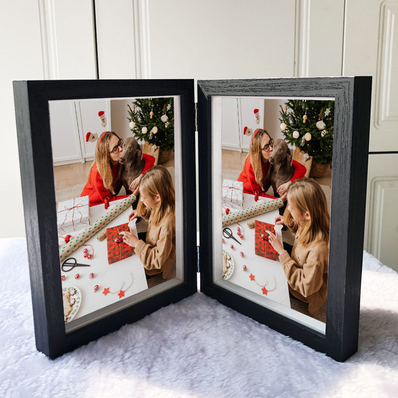 4X6 5X7 Double Photo Frame Set, Foldable Photo Frame, Two-Piece Wooden Photo Frame, Photo Display Stand