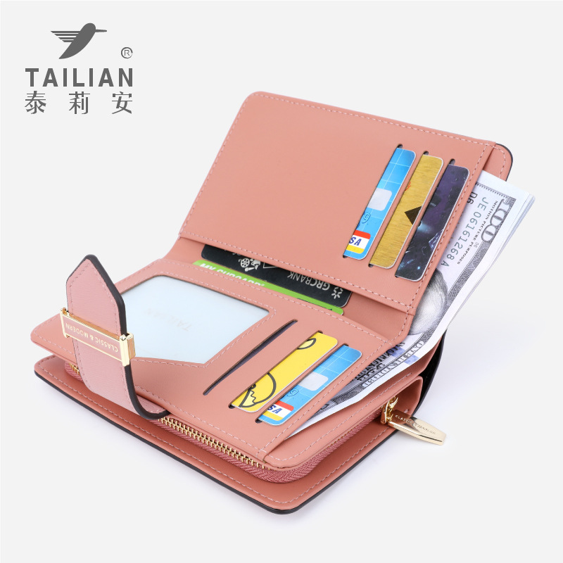 Terian moda nueva gran capacidad de la cremallera del embrague transfronterizo de dos veces la cartera de las mujeres billetera corta
