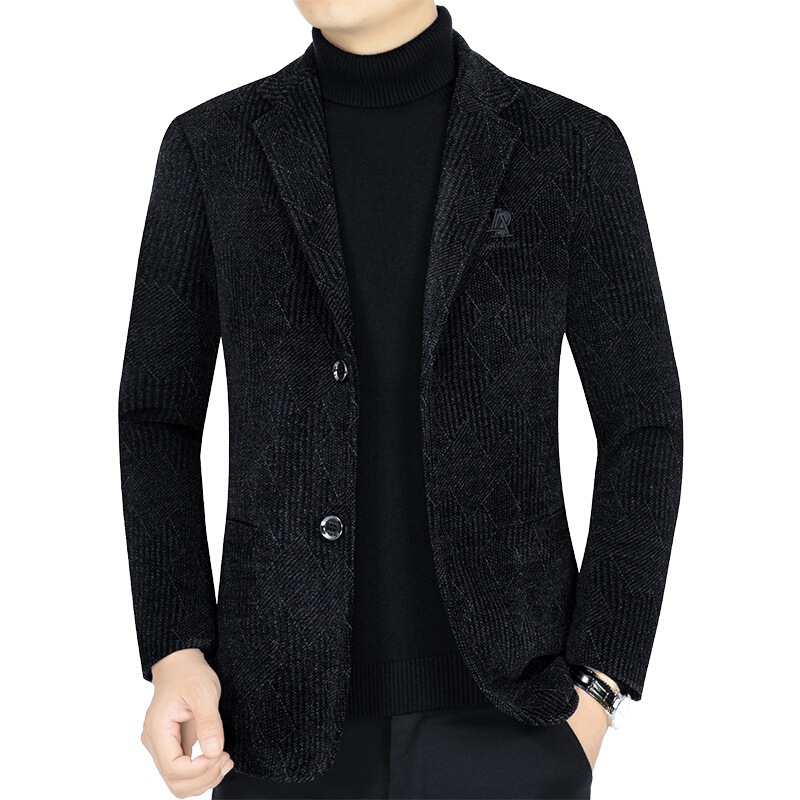 Autumn and Winter new middle-aged men's woolen suit jacket chenille casual middle-aged and elderly jacket dad high-end suit