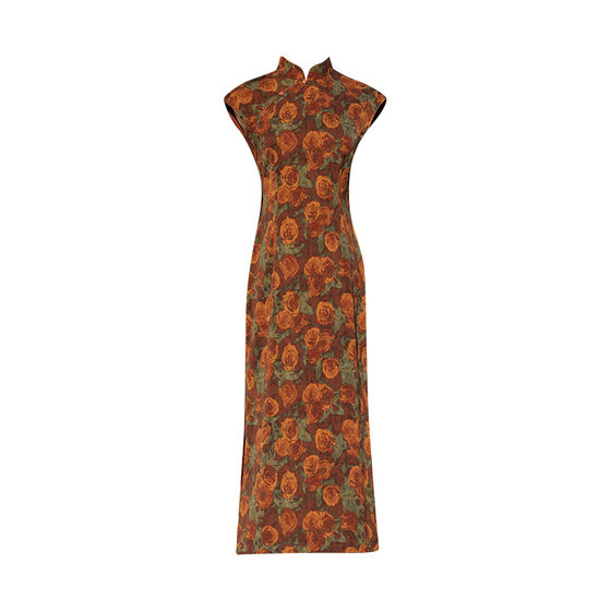 2025 new Hong Kong workers cheongsam elegant rose new Chinese summer modified retro sleeveless dress long daily