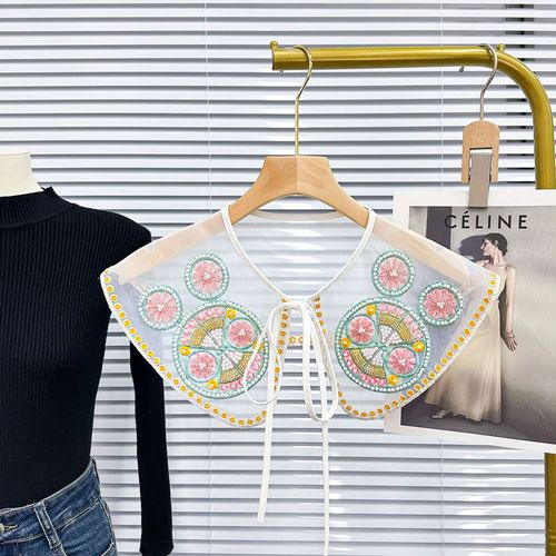 Cross-border hot selling factory direct sales European and American style colorful embroidered bead collar sweet tie bow shawl fake collar