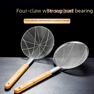 Stainless steel fence large leaky colander till a spoon of large commercial fried frying, fence kitchen, bamboo handle dense leak filter filter gap