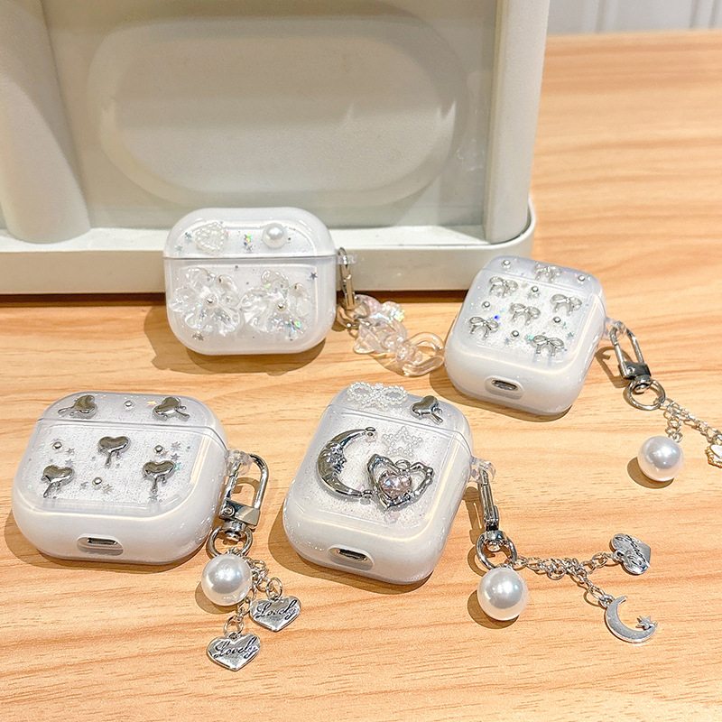 立体爱心星月适用airpodspro2保护套苹果airpods4蓝牙耳机壳珍珠