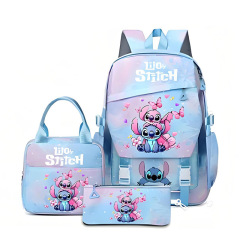 越境売れ筋 リロとスティッチ 小中学生 スクールバッグ バックパック 3点セット バックパック ショルダーバッグ ペンバッグ