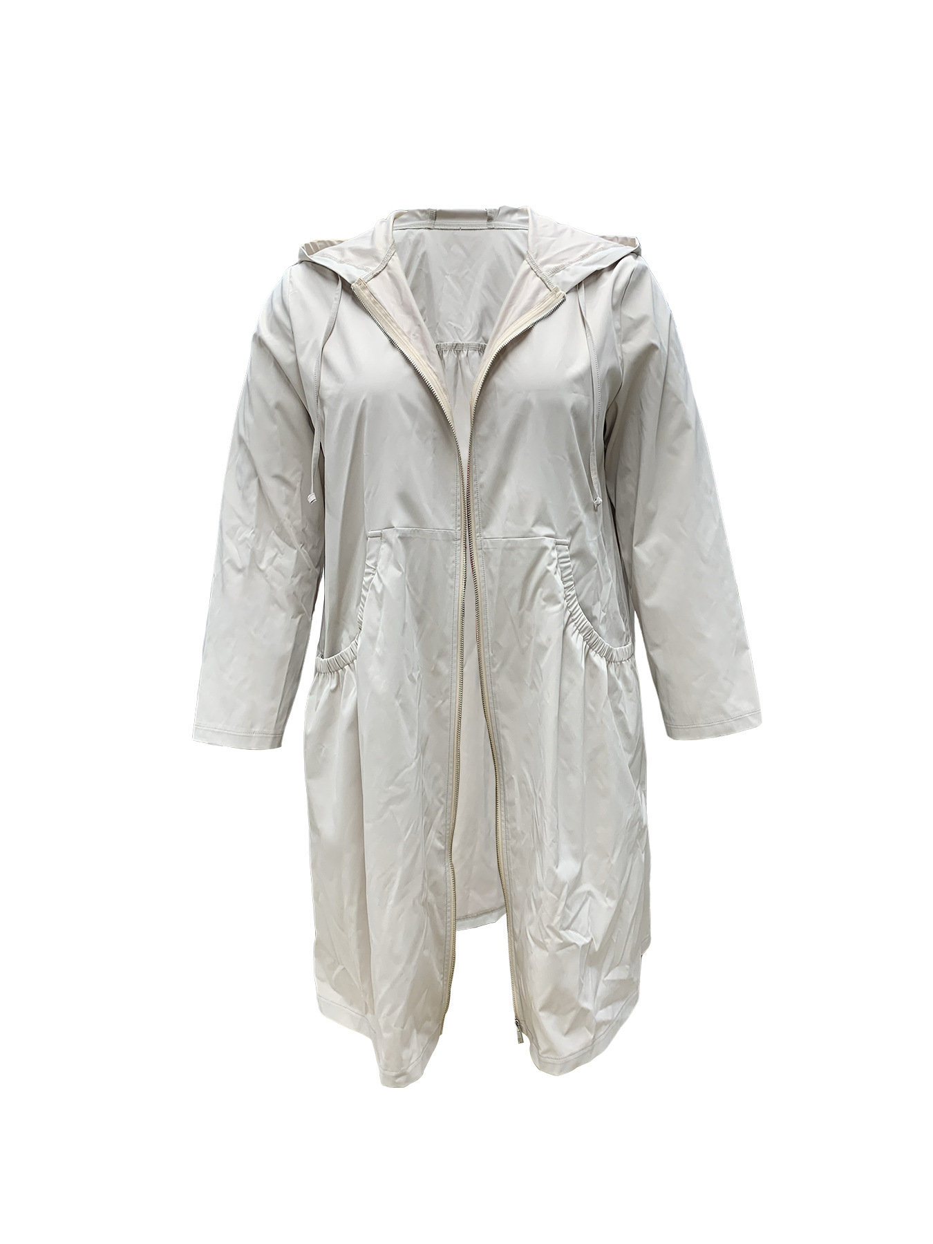 Women's Plus Size Casual Hooded Windbreaker Jacket Long Sleeve Lightweight Outerwear For Spring & Autumn_ecoleips.com