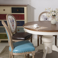 美式圓餐桌地中海圓桌美式全實木圓形餐桌椅家用小戶型伸縮藝術