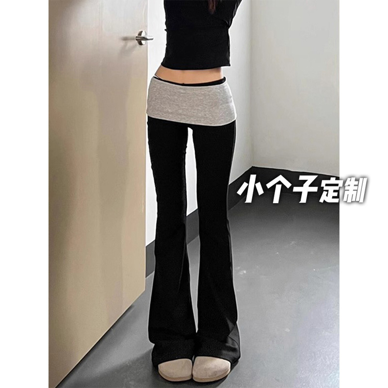 150 Short Man Turn-up American Style Micro-pull Casual Pants Women's Autumn Slim-fit Low Waist Straight-leg Sports Yoga Sweat Pants