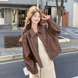 美拉德学院风短款翻领皮衣外套女秋季2026新款流行超火机车服