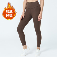 Winter and Spring New Fleece Yoga Pants, 9-inch, High-waisted Hip-lifting Fitness Running Women's Exercise Tight Pants