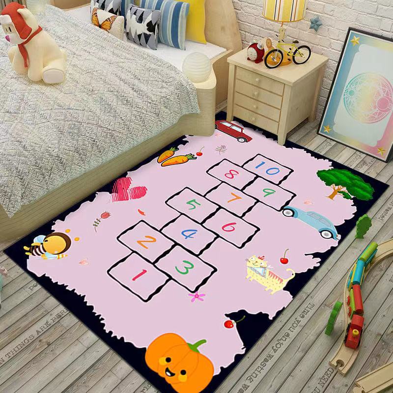 Cartoon Carpet Thickeneded Home Kidsren's Room Traffic Parking Lot Hopscotch Learning Table and Chair Kindergarten Game Floor Mat