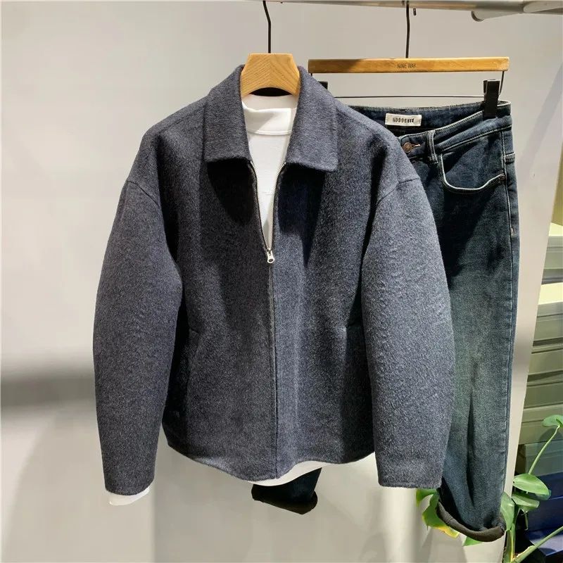 Spring and Autumn New Simple Solid Color Short Coat Trendy New Light Luxury Casual Woolen Jacket for Men Spring and Autumn New Simple Solid Color Short Coat Trendy New Light Luxury Casual Woolen Jacket for Men