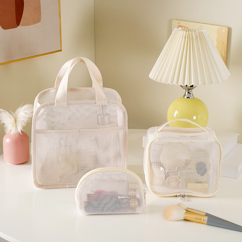 Ins Style New Style Makeup Storage Bag Large Capacity Grid Makeup Bag Portable Mesh Beauty Makeup Makeup Bag Women's Portable