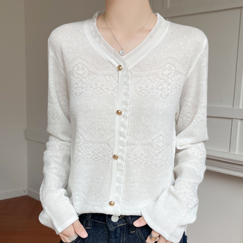 Loose and Lazy V Neck Knitted Cardigan, Fairy Spring & Fall Slim Outwear, French Lace Thin Sweater Trendy