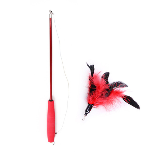 Cross-border upgraded model, three-section retractable feather caterpillar cat toy, fishing rod, cat toy