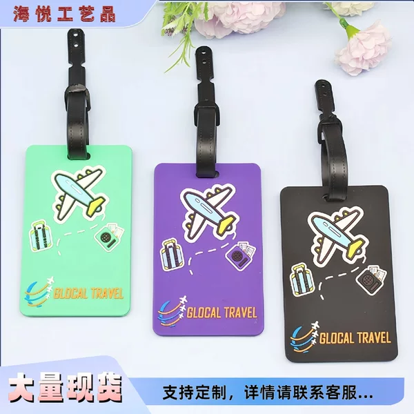 New Pvc Soft Rubber Luggage Tag Cartoon Airplane Pattern Travel Checked Luggage Anti-Lost Tag Ready for Sale