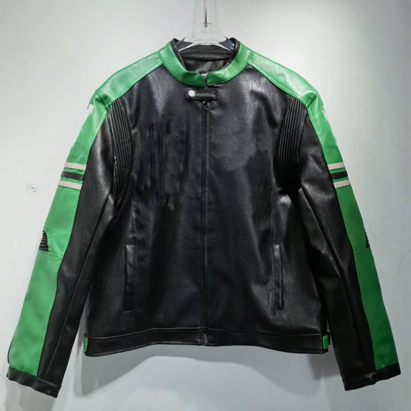 跨境美潮原创设计加工美式宽松版型皮衣机车服重工刺绣男女同款潮|undefined