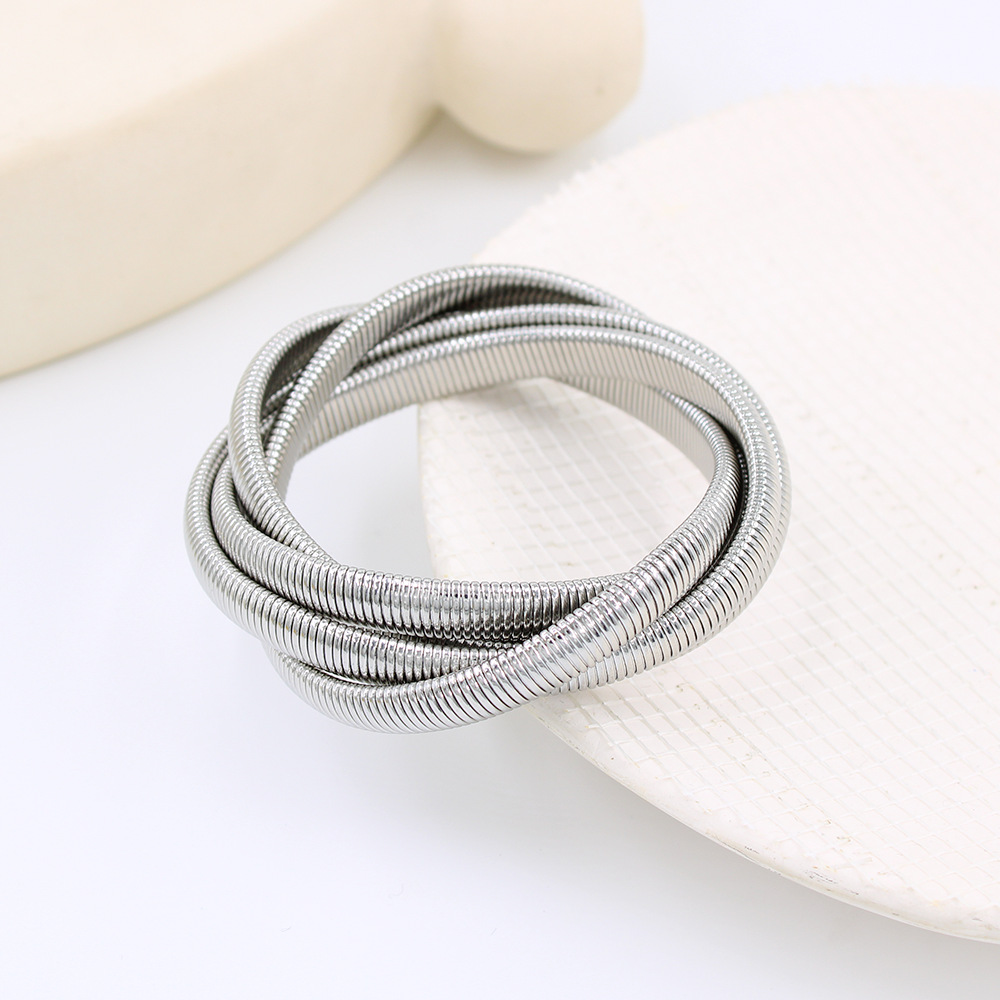 304 Stainless Steel Chain Material 1 Piece Quantity PVD Coated 18K Gold Real Gold Plated Stripe 304 Stainless Steel Artistic Waterproof Non Tarnish 304 Stainless Steel Bangle