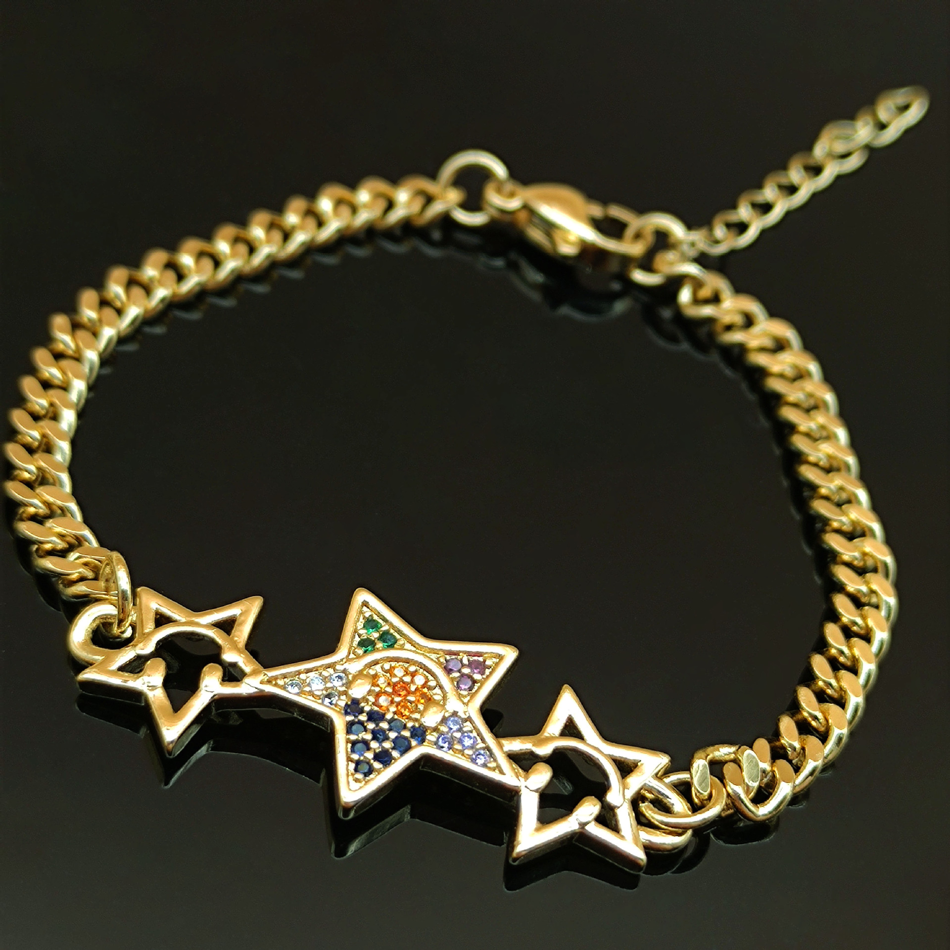 fashionable geometric square design copper bracelet with zircon