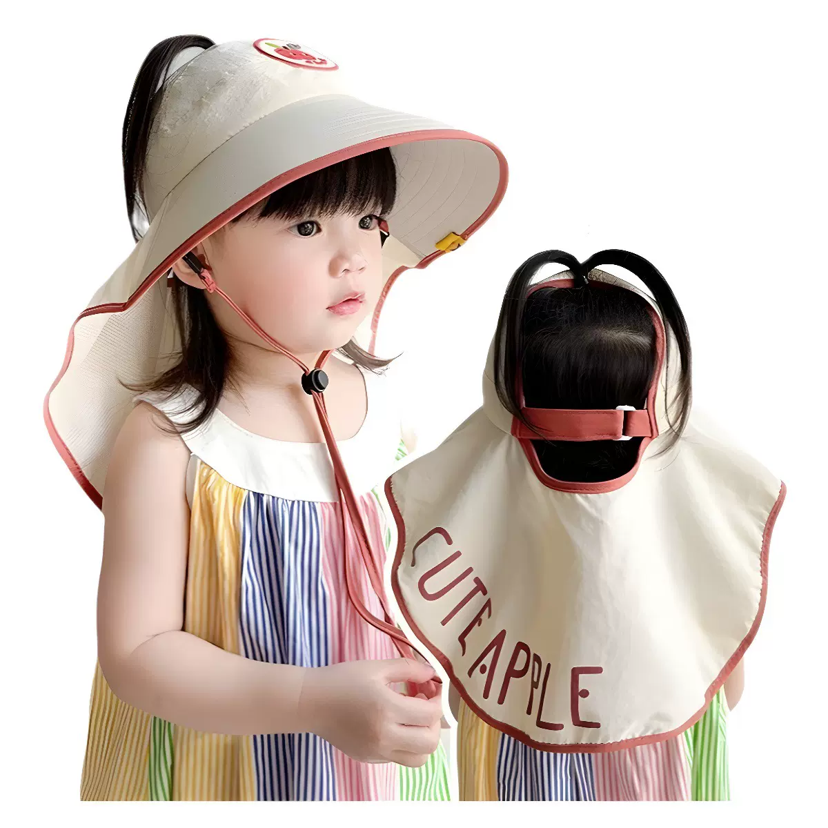 儿童防晒帽子夏季遮阳防紫外线披肩护脖帽男女宝宝可爱大檐空顶帽