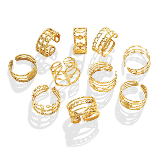 Trendy Geometric Mix-and-Match Gold-Plated Titanium Steel Ring for sale in Europe and America, Non-fading Hip-Hop Style Fingertip Ring