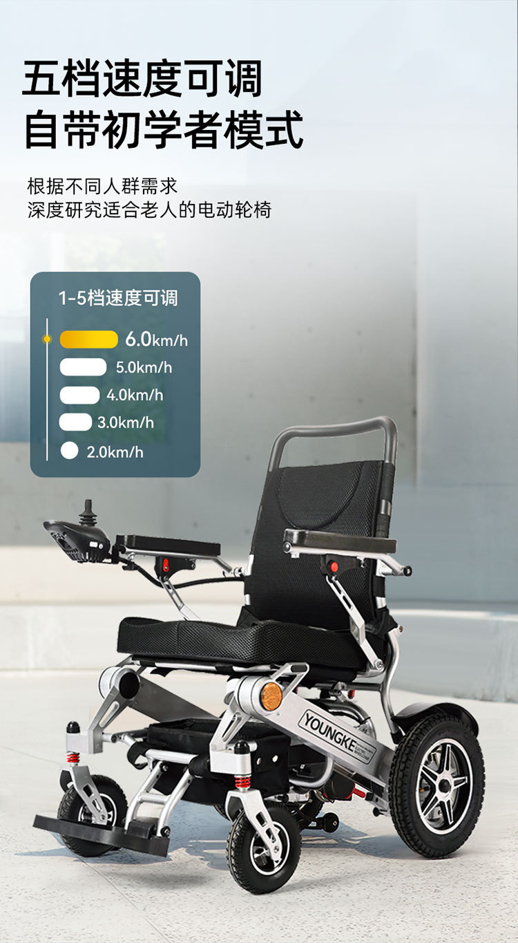 Yingkang Electric Wheelchair 6016 Cross-Border Certified Foldable Lightweight Smart Remote Control Scooter with Brushless Motor