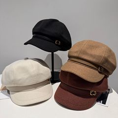 韩版新款百搭显脸小纯色皮扣八角帽子女秋冬季英伦风画家帽报童帽
