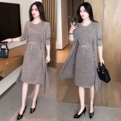 时尚连衣裙套装女2025秋季新款时髦洋气长袖外披短袖休闲裙两件套