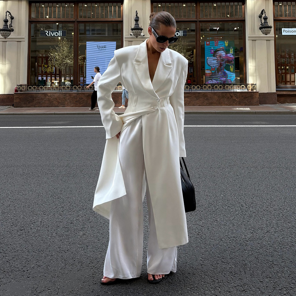 Cross-Border Extended Suit Jacket for Women European and American 2025 Autumn and Winter Waist Slim Suit Fashion Commuter Suit for Women