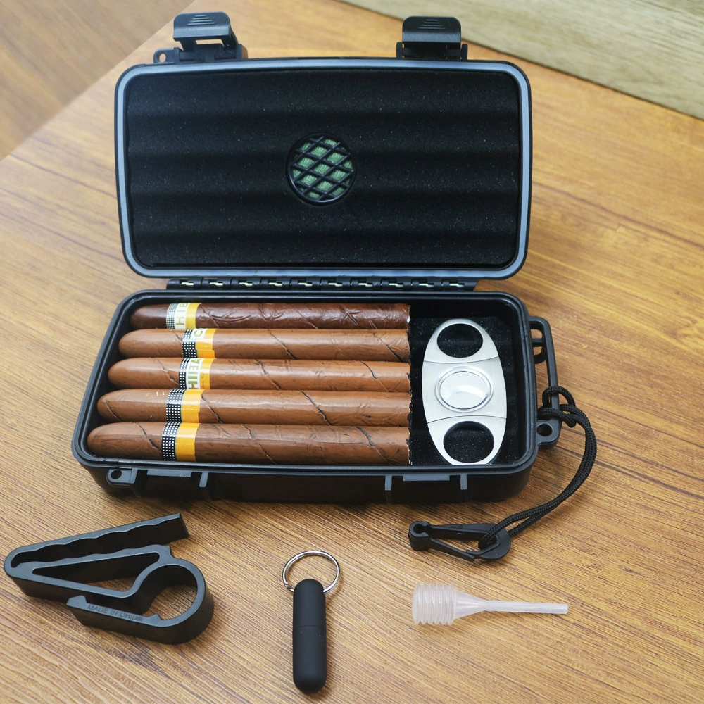 Спотовая портативная коробка сигар чехол для сигар для путешествий водонепроницаемый пластиковый чехол для сигар для хранения с увлажнителем