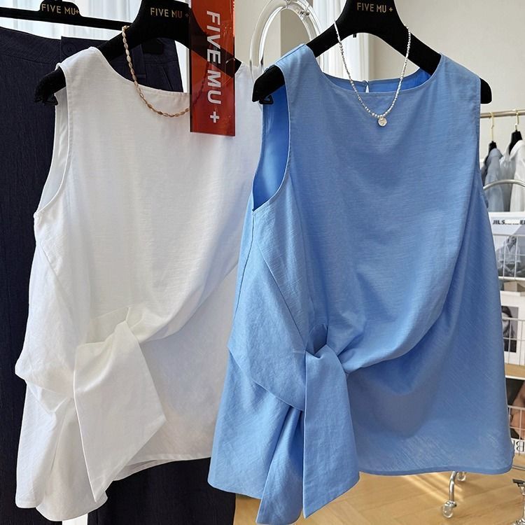Designed Niche Twisted White Shirt Vest for Women Summer Korean Style Petite Elegant Outer Sleeveless Top Designed Niche Twisted White Shirt Vest for Women Summer Korean Style Petite Elegant Outer Sleeveless Top