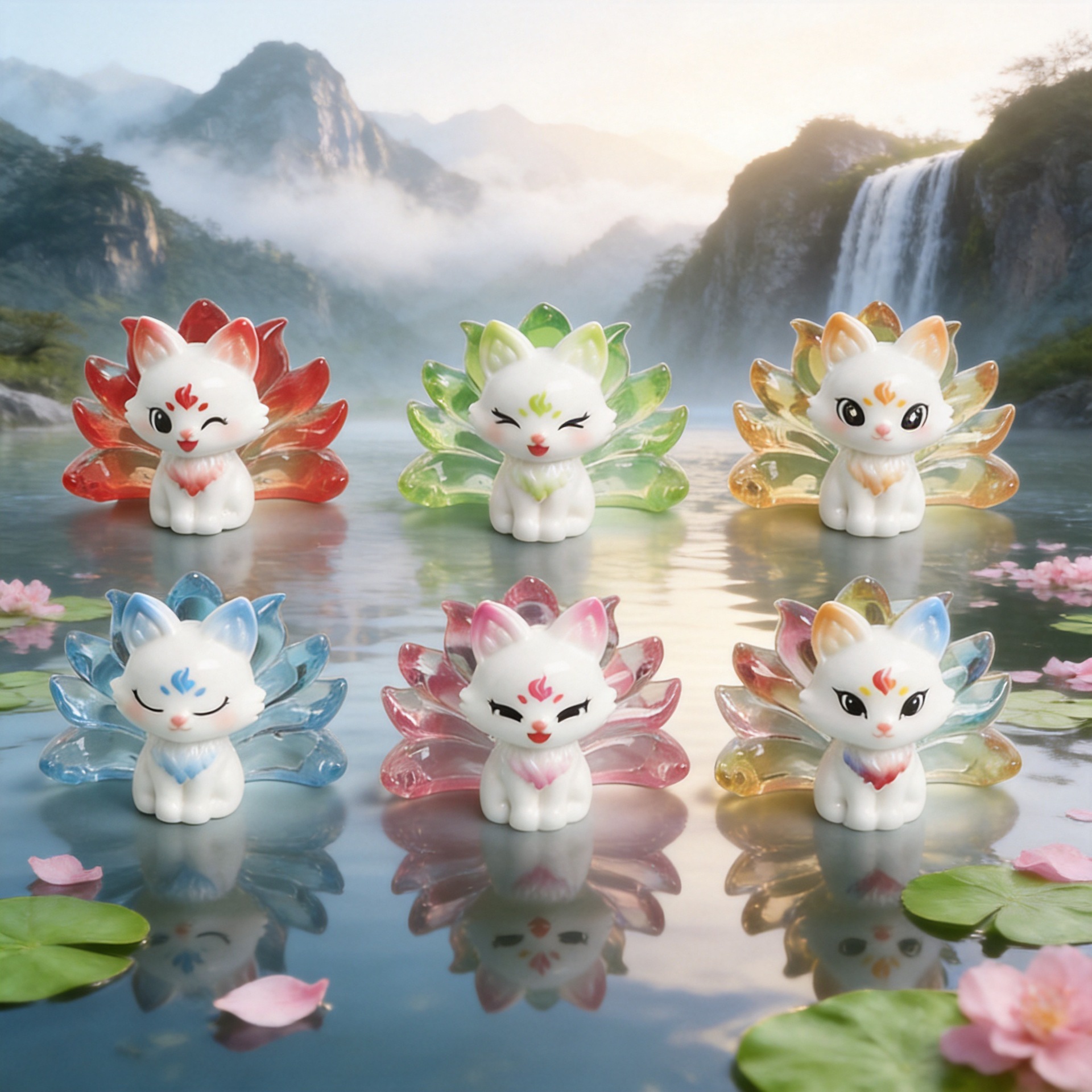 High-transparency Resin Nine-tailed Fox Desktop Car Decoration Small...