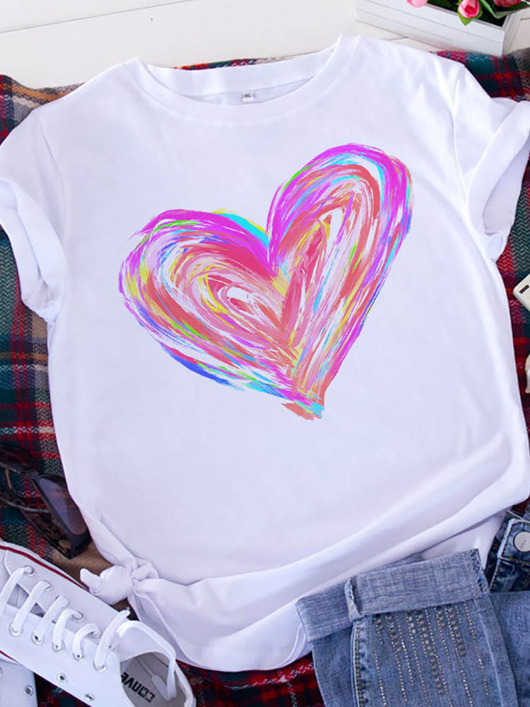 Summer Season Women'S Gender Casual Style Wholesale Women'S Casual Letter Heart Shape Leopard Short Sleeve T-Shirts