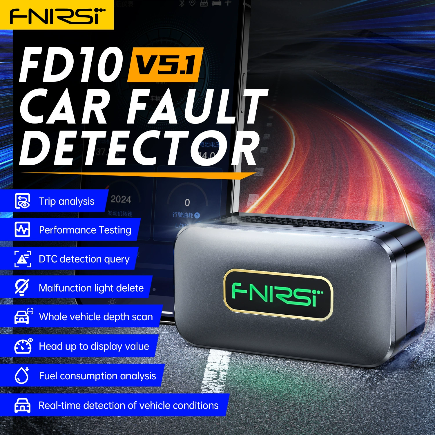 Трансграничная Диагностика неисправностей FNIRSI FD10 автомобиля OBD2 Bluetooth 5,1 подключение детектора двигателя неисправность