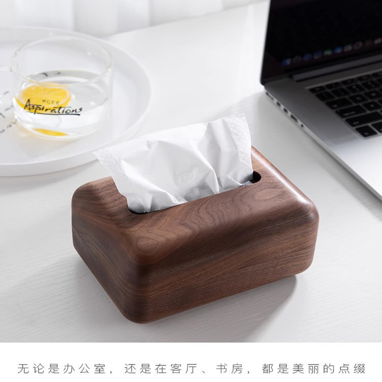 Caja de pañuelos de nogal negro caja de pañuelos de madera maciza creativa nueva sala de estar de estilo chino restaurante de hotel de alta gama B & B caja de pañuelos