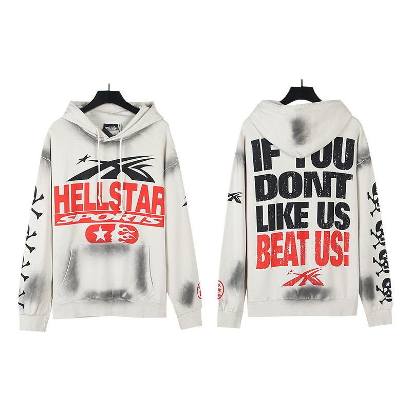 Hellstar ヨーロッパとアメリカのトレンディなブランド、ハイストリート、レトロ、ウォッシュド、ダメージ加工、プリント、ストリート、ルーズフィットのパーカー、男性用と女性用のスウェットシャツ|undefined
