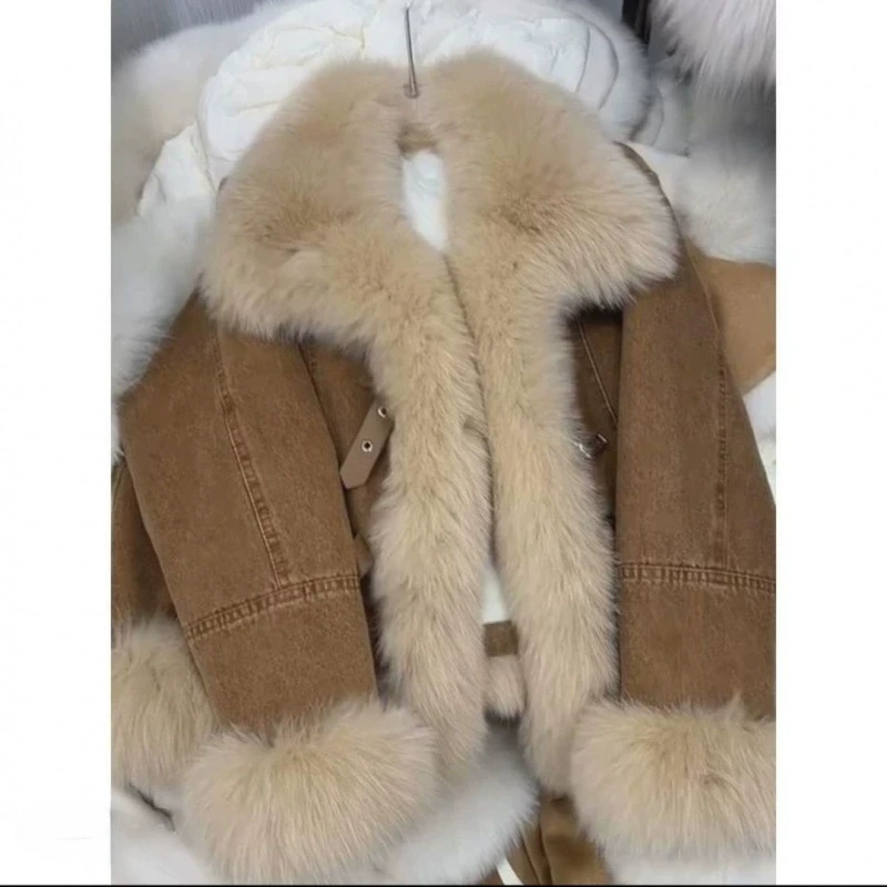 Женская джинсовая пуховая куртка в стиле Chanel, с бархатной утяжкой, светло-коричневая, осень-зима
