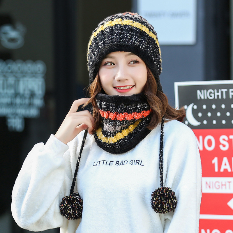 Unisex Women's outdoor winter fluffy and thickened cute Lei Feng hat Warm ear protection hairball bib cap Knit cap_voghion.com