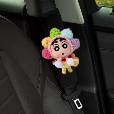 decoration plush toy car: Seat belt shoulder pad - crayon-shin-chan-shoulder-pad-colorful-floral-shoulder-bag-crayon-shin-chan-black-short-velvet-seatbelt-shoulder-pad