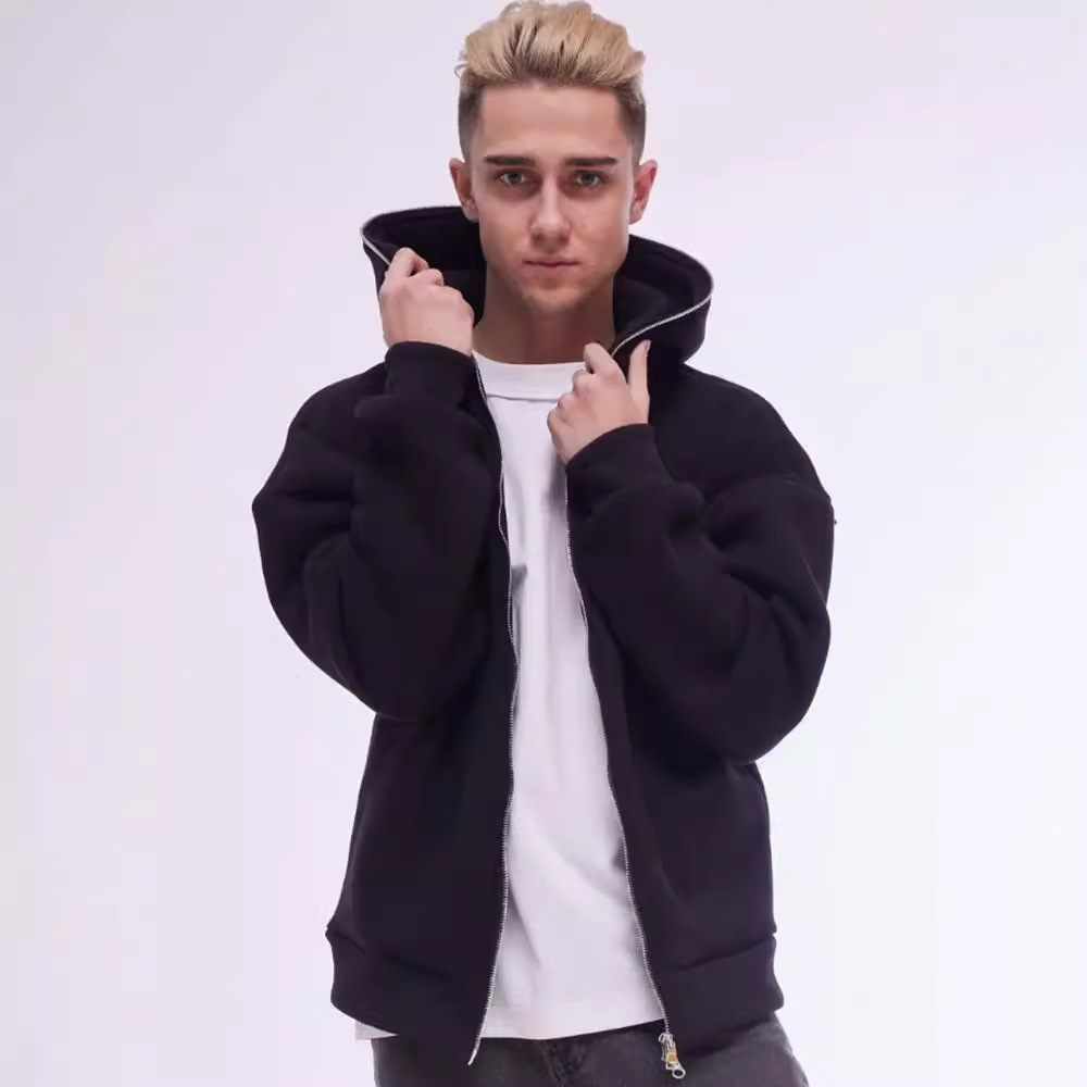 Otoño y invierno de nuevo estilo europeo y americano de vello pesado con cremallera de color sólido suéter hombre suelta de moda larga y media para hombres y mujeres