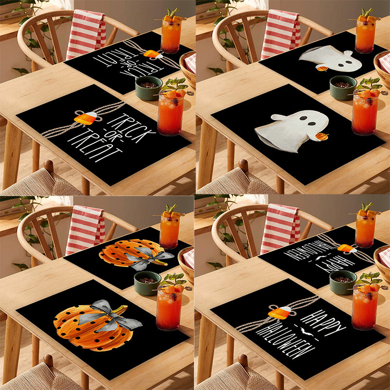 国境を越えた売れ筋ハロウィンプリントリネンプレースマット洋食レストランテーブルホーム断熱ナプキン滑り止めテーブルクロスマット|undefined