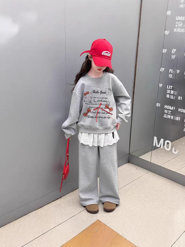 女童套装2025春季新款中大童韩版洋气华棉卫衣卫裤套装儿童时尚|undefined
