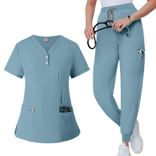 Women's Short Sleeve Operating Room Apron, Short T Surgical Isolation Suit for Nurses and Medical Staff