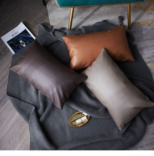 Xuai new style pillow for living room light luxury Italian simple technology cloth embossed double-sided soft solid color pillow case