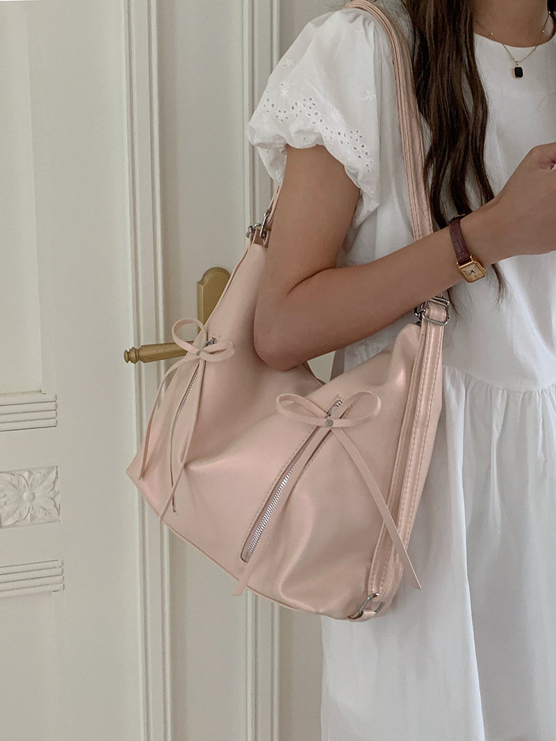 Ruksak u obliku mašne za žene 2024., nova trendi korejska platnena torba, ležerna, velikog kapaciteta, s jednim ramenom i leđima_voghion.com