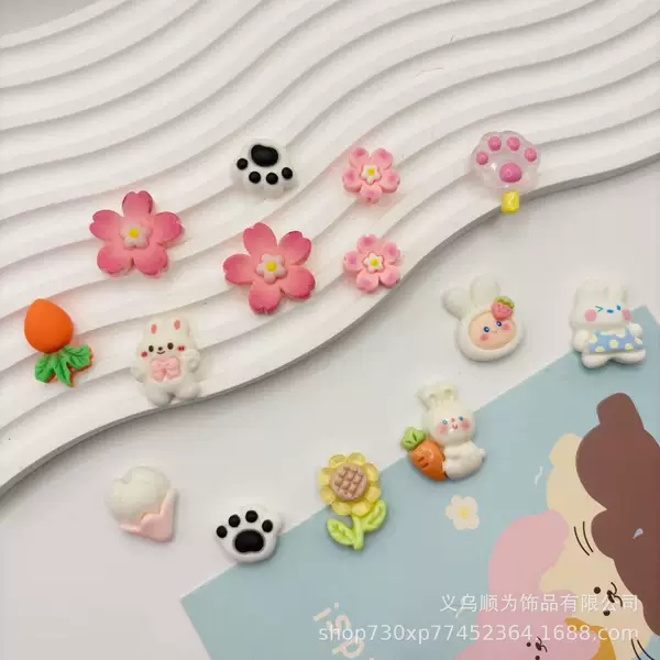 Cartoon Bunny Flower Resin Accessories DIY Cream Glue Mobile Phone Case Hairpin Head Rope Hole Shoe Flower Refrigerator Patch